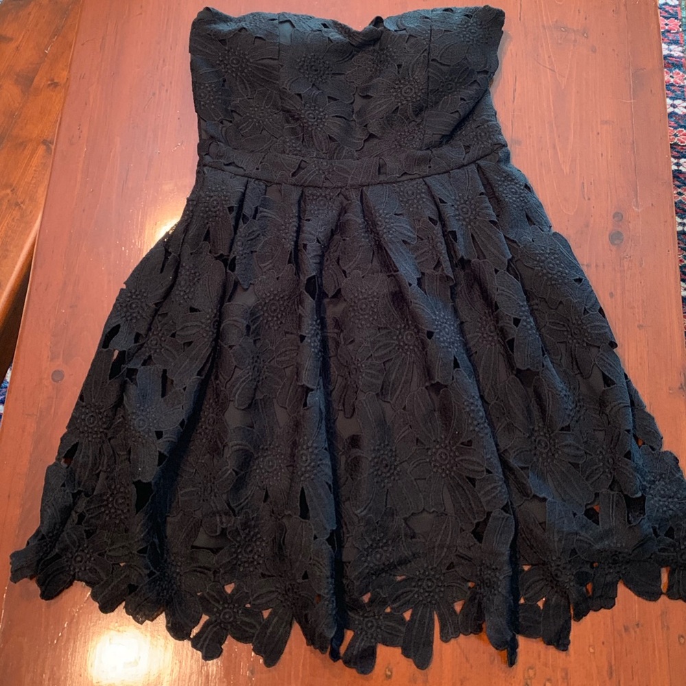 Black eyelet strapless dress